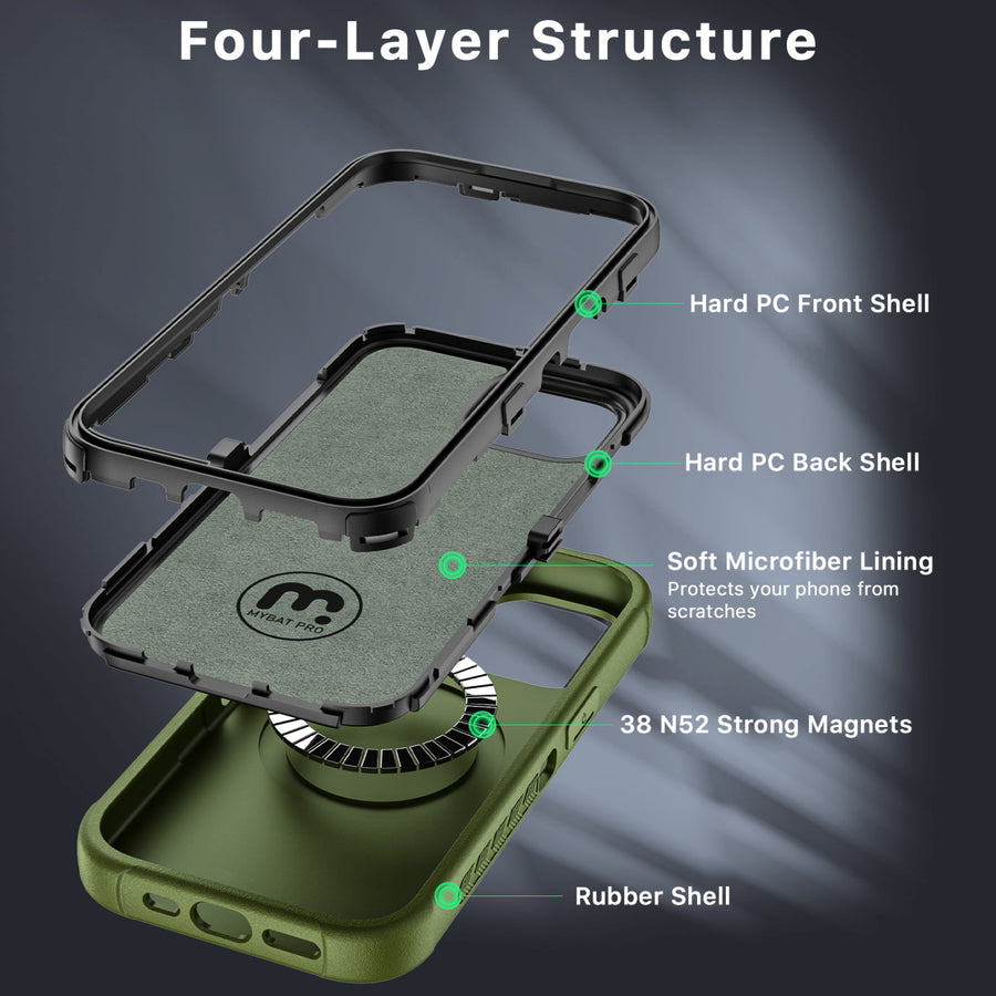 MyBat Pro Maverick Series MagSafe Case w/ Holster and Tempered Glass for Apple iPhone 15 Pro - Army Green - RIP15PCS3NXMS004-5.jpg
