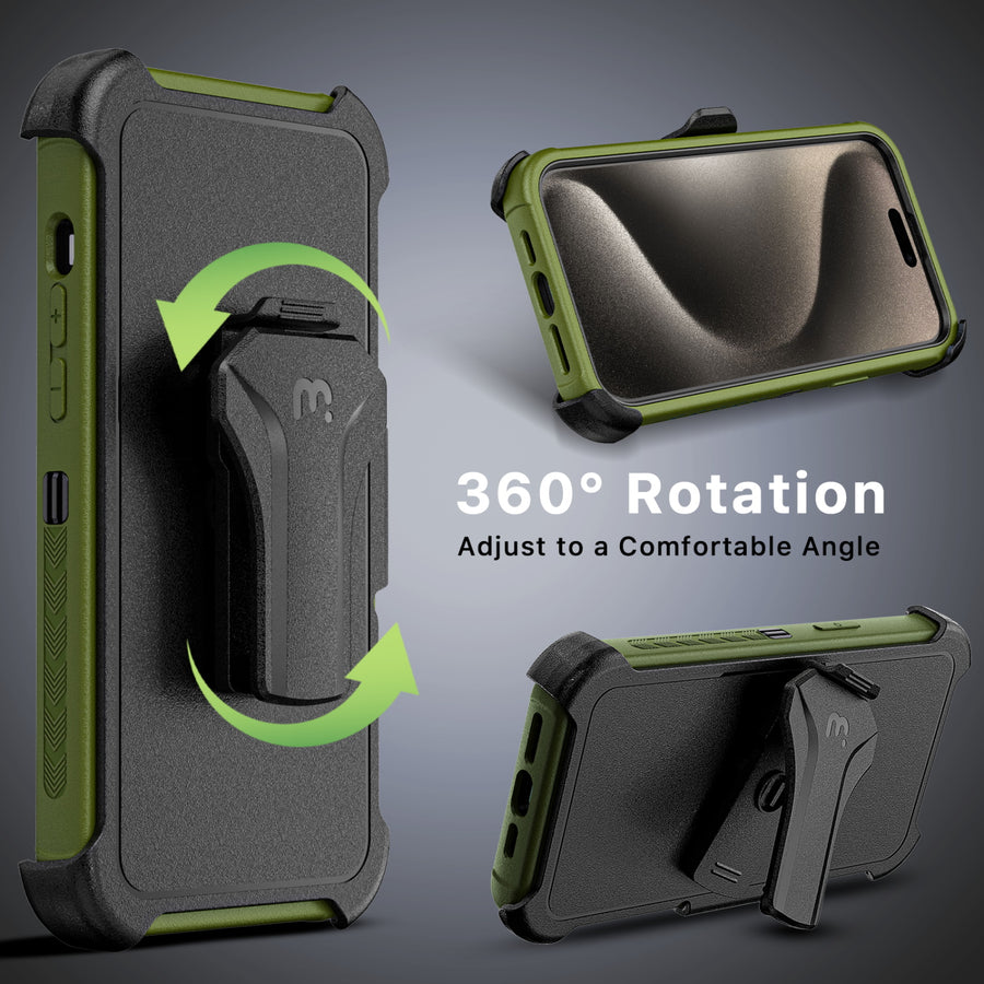 MyBat Pro Maverick Series MagSafe Case w/ Holster and Tempered Glass for Apple iPhone 15 Pro - Army Green - RIP15PCS3NXMS004-7.jpg
