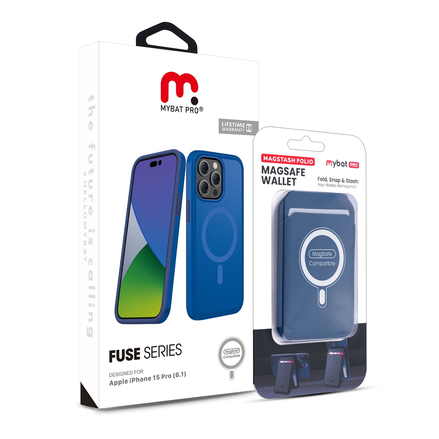 MyBat Pro Fuse Series Case Bundle + MagStash Wallet Folio for Apple iPhone 15 Pro - Blue
