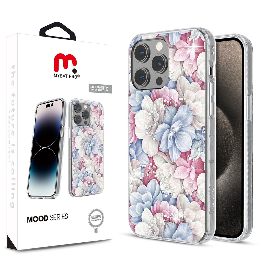 MyBat Pro Mood Series MagSafe Case (with Diamonds) for Apple iPhone 15 Pro (6.1) - Floral Gems