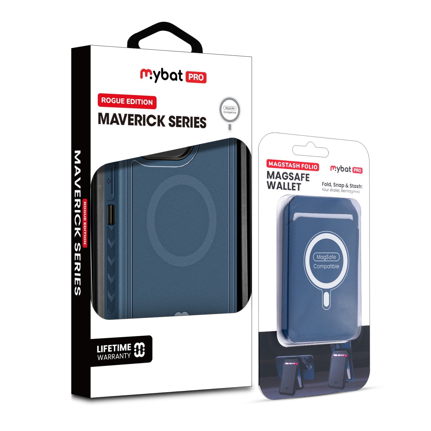 MyBat Pro Maverick Series Utility Edition MagSafe Case + MagStash MagSafe Wallet Folio for Apple iPhone 15 Pro Max (6.7) - Blue