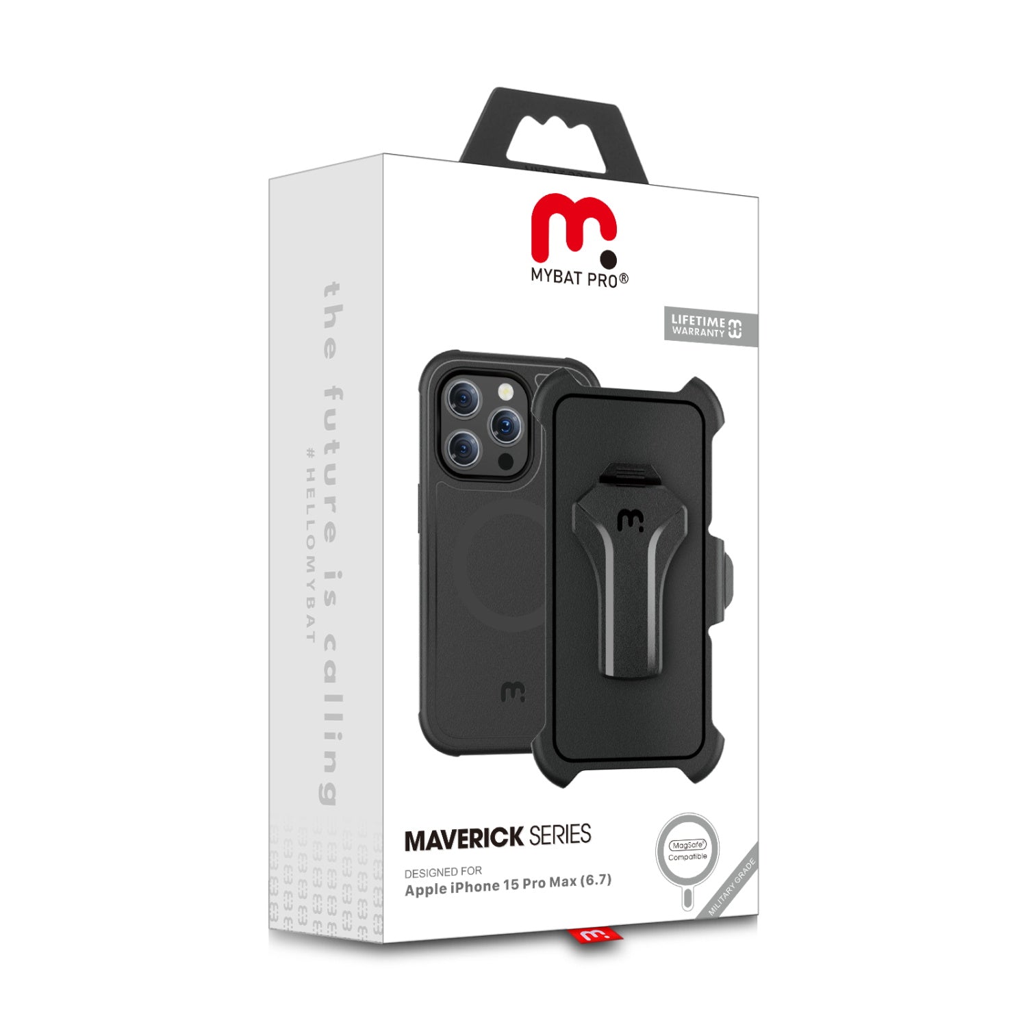 MyBat Pro Maverick Series MagSafe Case w/ Holster and Tempered Glass for Apple iPhone 15 Pro Max - Black
