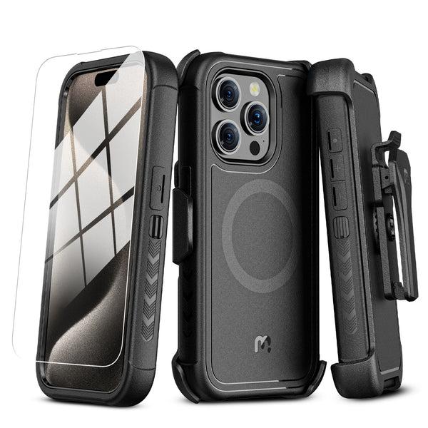 MyBat Pro Maverick Series MagSafe Case w/ Holster and Tempered Glass for Apple iPhone 15 Pro Max - Black - RIP15PMCS3NXMS001-2.jpg