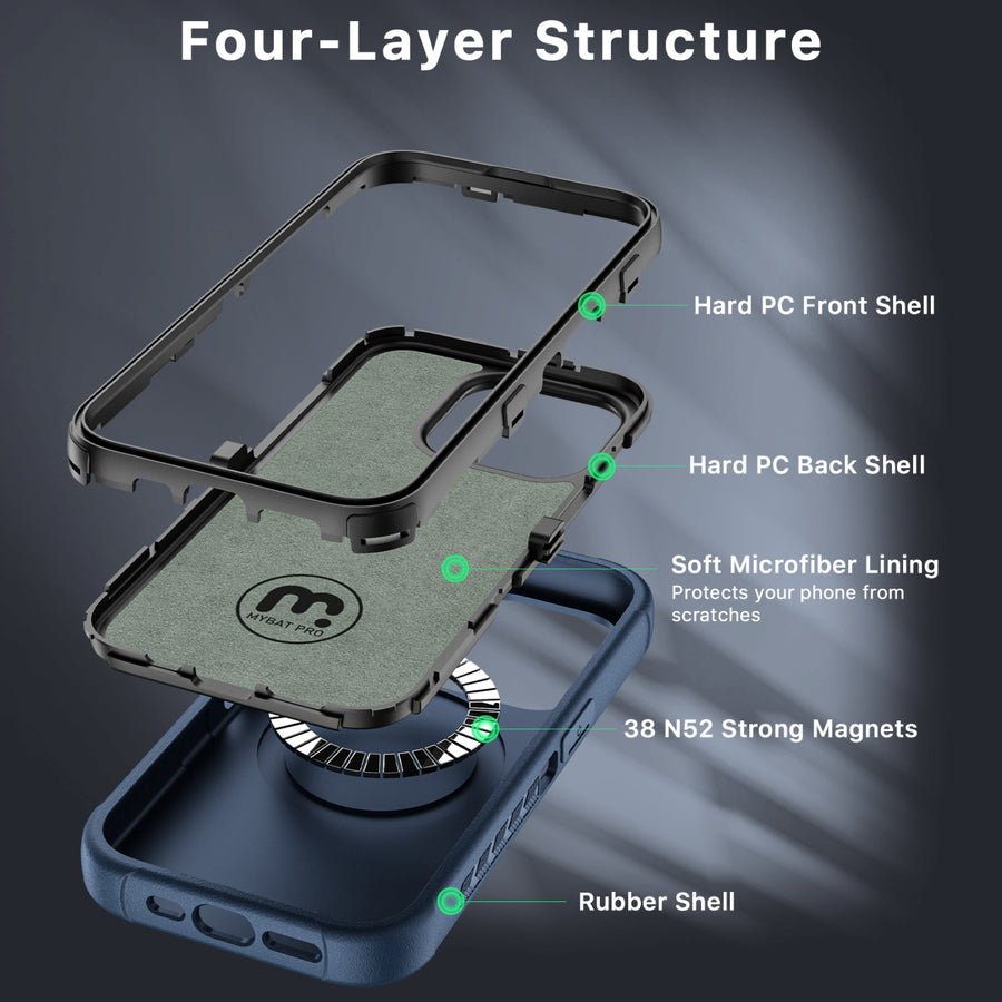 MyBat Pro Maverick Series MagSafe Case w/ Holster and Tempered Glass for Apple iPhone 15 Pro Max - Blue - RIP15PMCS3NXMS002-4.JPG