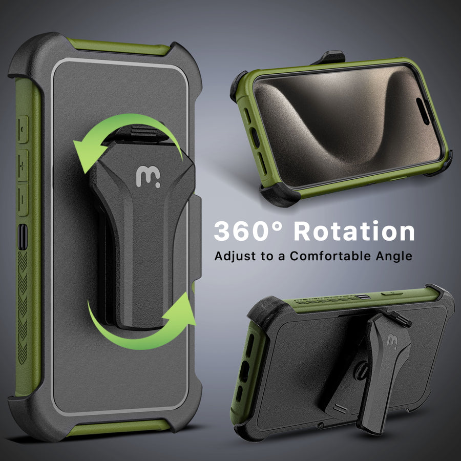 MyBat Pro Maverick Series MagSafe Case w/ Holster and Tempered Glass for Apple iPhone 15 Pro Max - Army Green - RIP15PMCS3NXMS004-7.jpg
