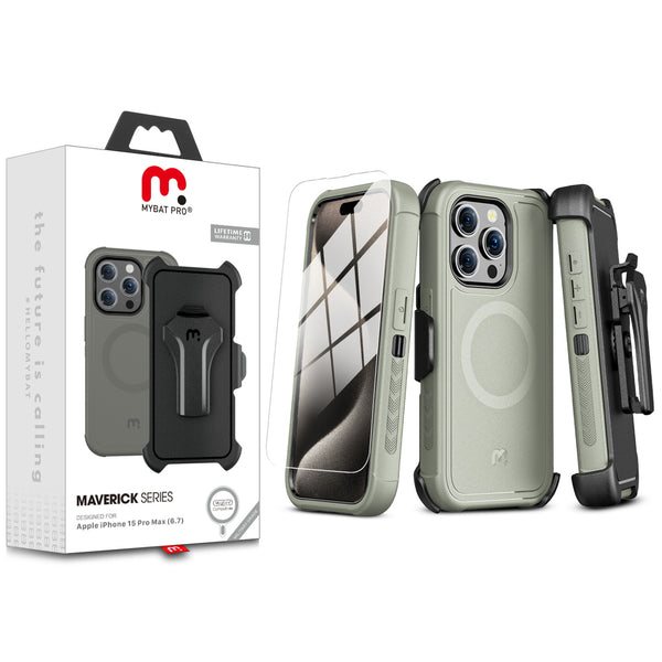 MyBat Pro Maverick Series MagSafe Case w/ Holster and Tempered Glass for Apple iPhone 15 Pro Max - Grey - RIP15PMCS3NXMS005-1.jpg