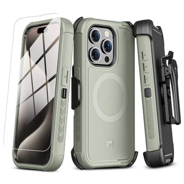 MyBat Pro Maverick Series MagSafe Case w/ Holster and Tempered Glass for Apple iPhone 15 Pro Max - Grey - RIP15PMCS3NXMS005-2.jpg