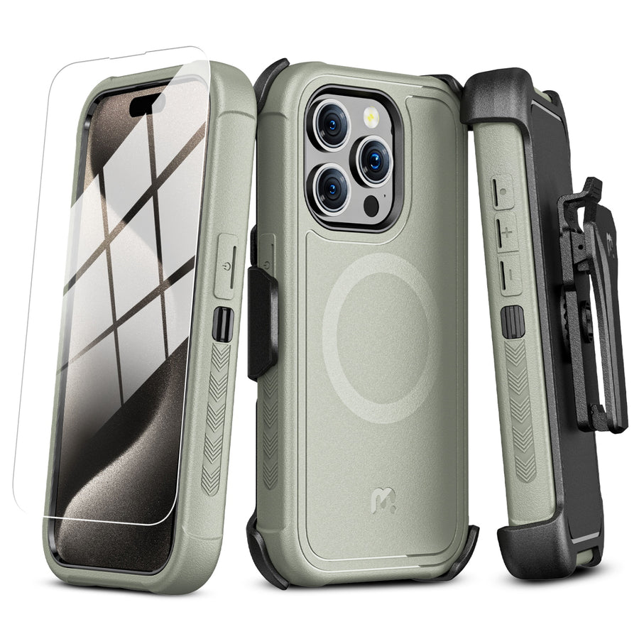 MyBat Pro Maverick Series MagSafe Case w/ Holster and Tempered Glass for Apple iPhone 15 Pro Max - Grey - RIP15PMCS3NXMS005-2.jpg