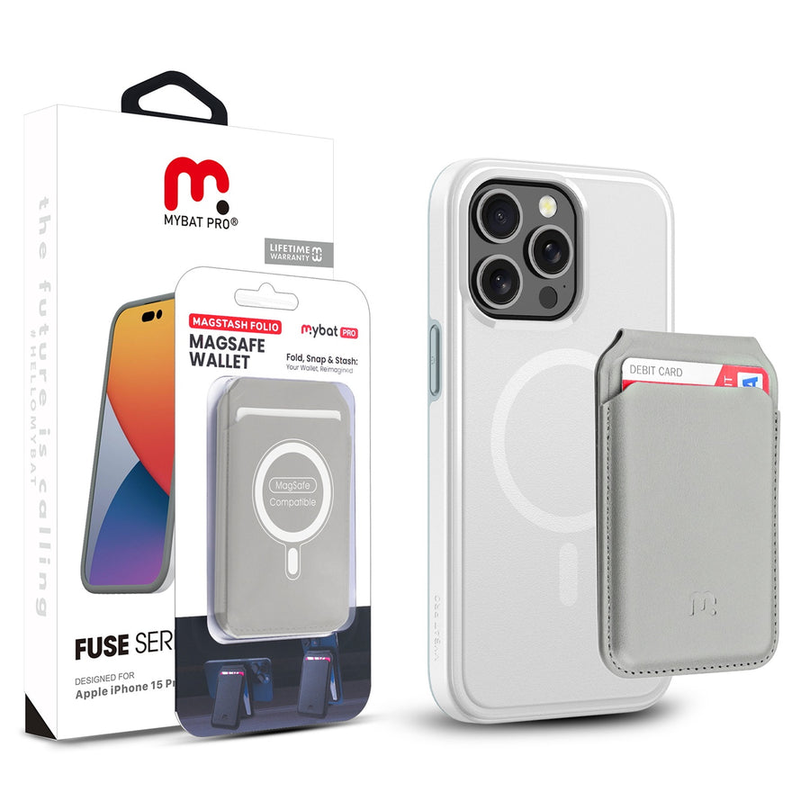 MyBat Pro Fuse Series Case Bundle + MagStash Wallet Folio for Apple iPhone 15 Pro Max - White  / Gray - RIP15PMCSD5MS108-CH413-1.jpg