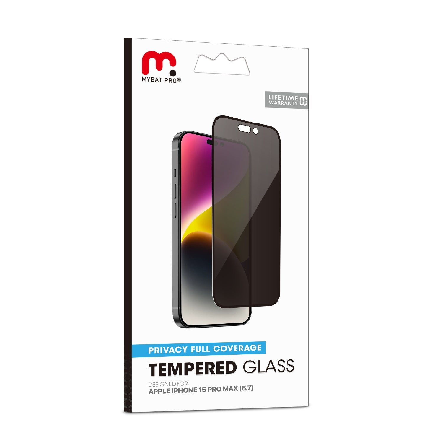 MyBat Pro Privacy Full Coverage Tempered Glass Screen Protector for Apple iPhone 15 Pro Max - Black