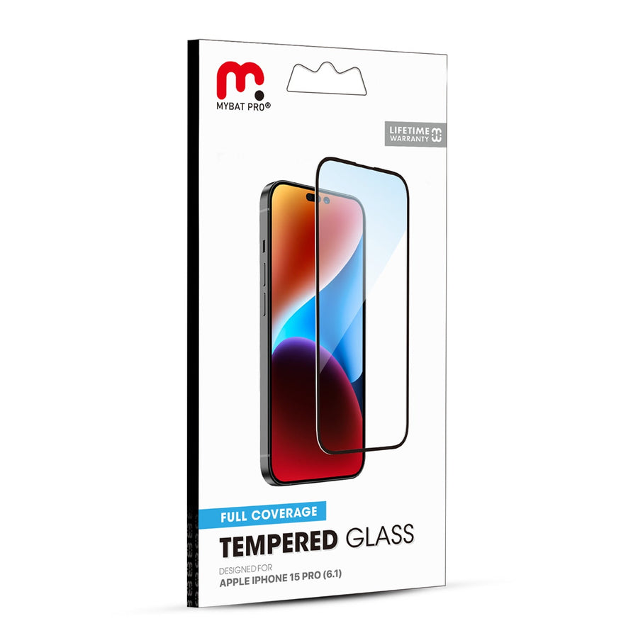 MyBat Pro Full Coverage Tempered Glass Screen Protector for Apple iPhone 15 Pro - Black