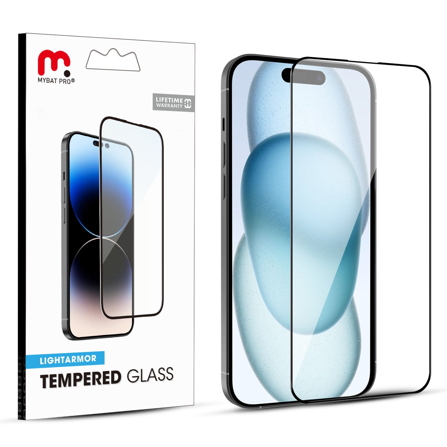 MyBat Pro LightArmor Tempered Glass Screen Protector for Apple iPhone 15 - Black