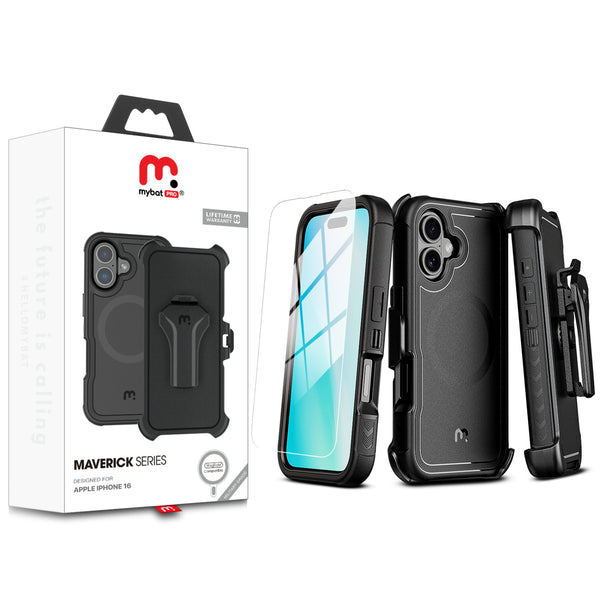 MyBat Pro Maverick Series MagSafe Case w/ Holster and Tempered Glass for Apple iPhone 16 - Black - RIP16CS3NXMS001-1.jpg