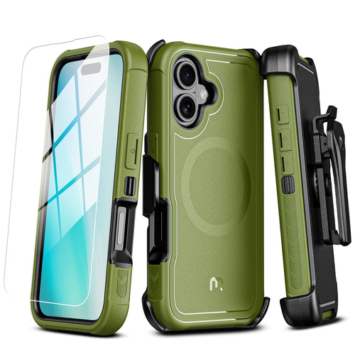 MyBat Pro Maverick Series MagSafe Case w/ Holster and Tempered Glass for Apple iPhone 16 - Army Green - RIP16CS3NXMS004-2.jpg