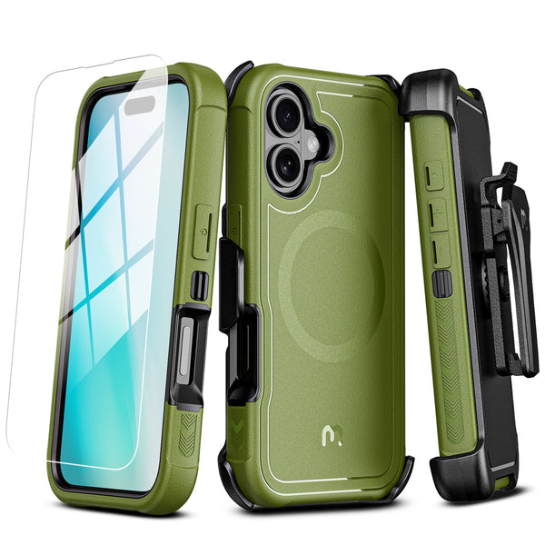 MyBat Pro Maverick Series MagSafe Case w/ Holster and Tempered Glass for Apple iPhone 16 - Army Green - RIP16CS3NXMS004-2.jpg