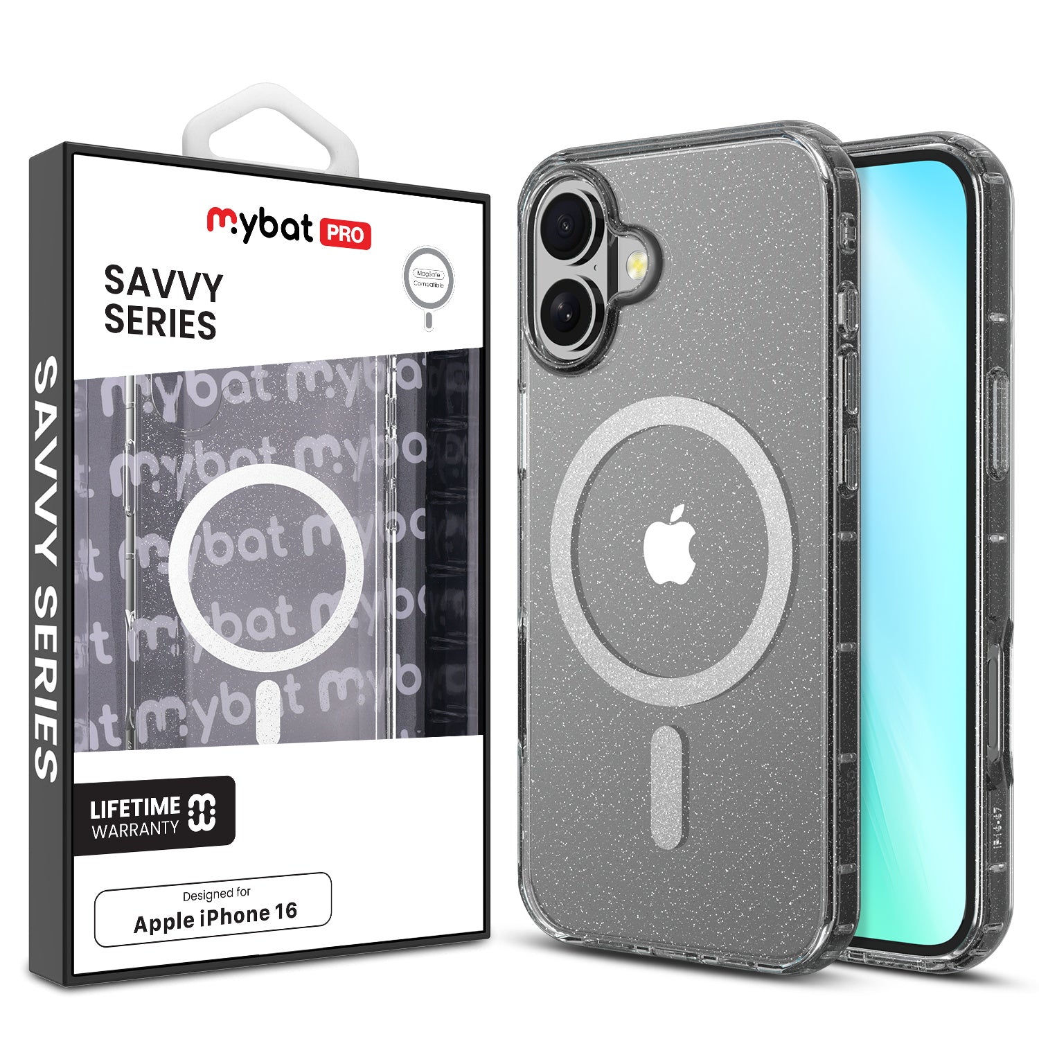 MyBat Pro Savvy Series MagSafe Case for Apple iPhone 16 - Clear Glitter