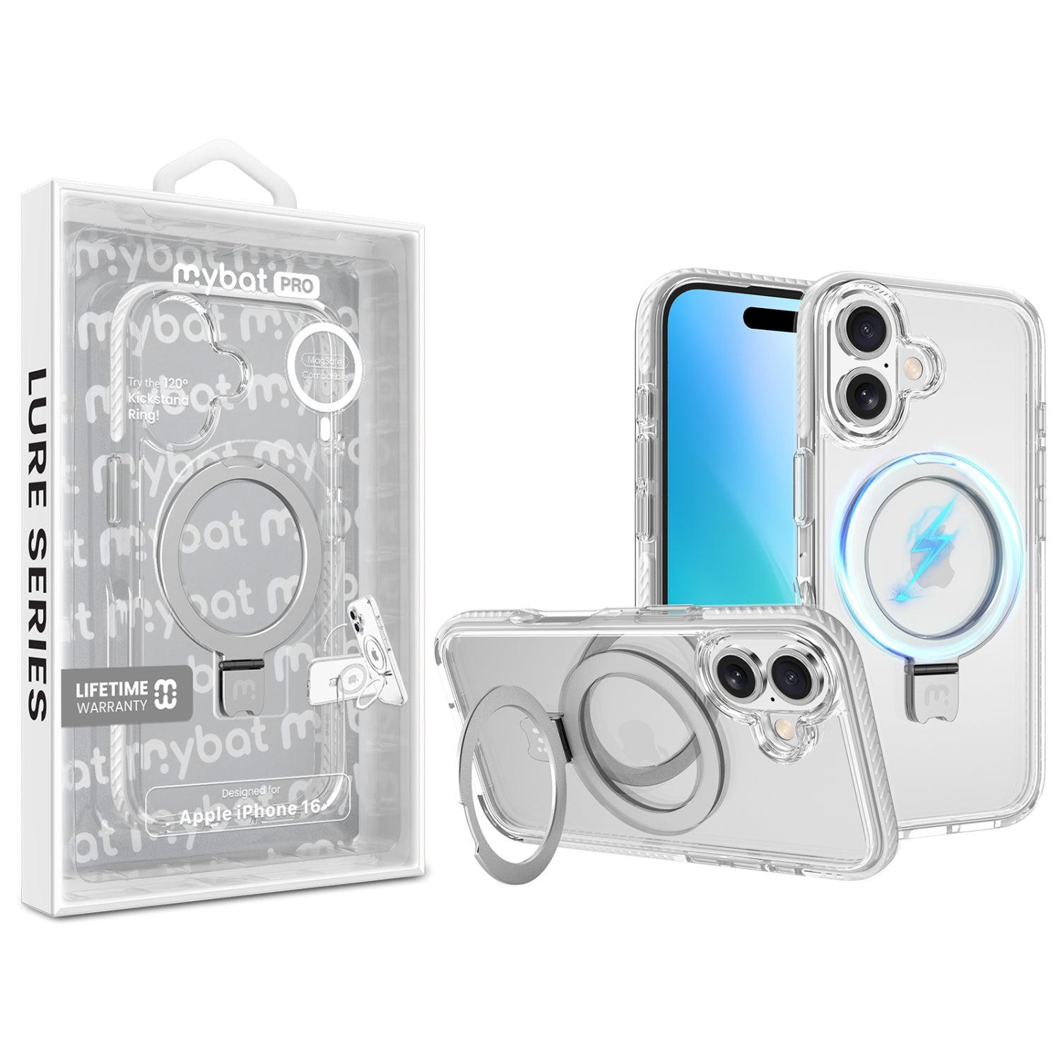 MyBat Pro Lure Series Case w/ MagSafe Kickstand Ring for Apple iPhone 16 - White