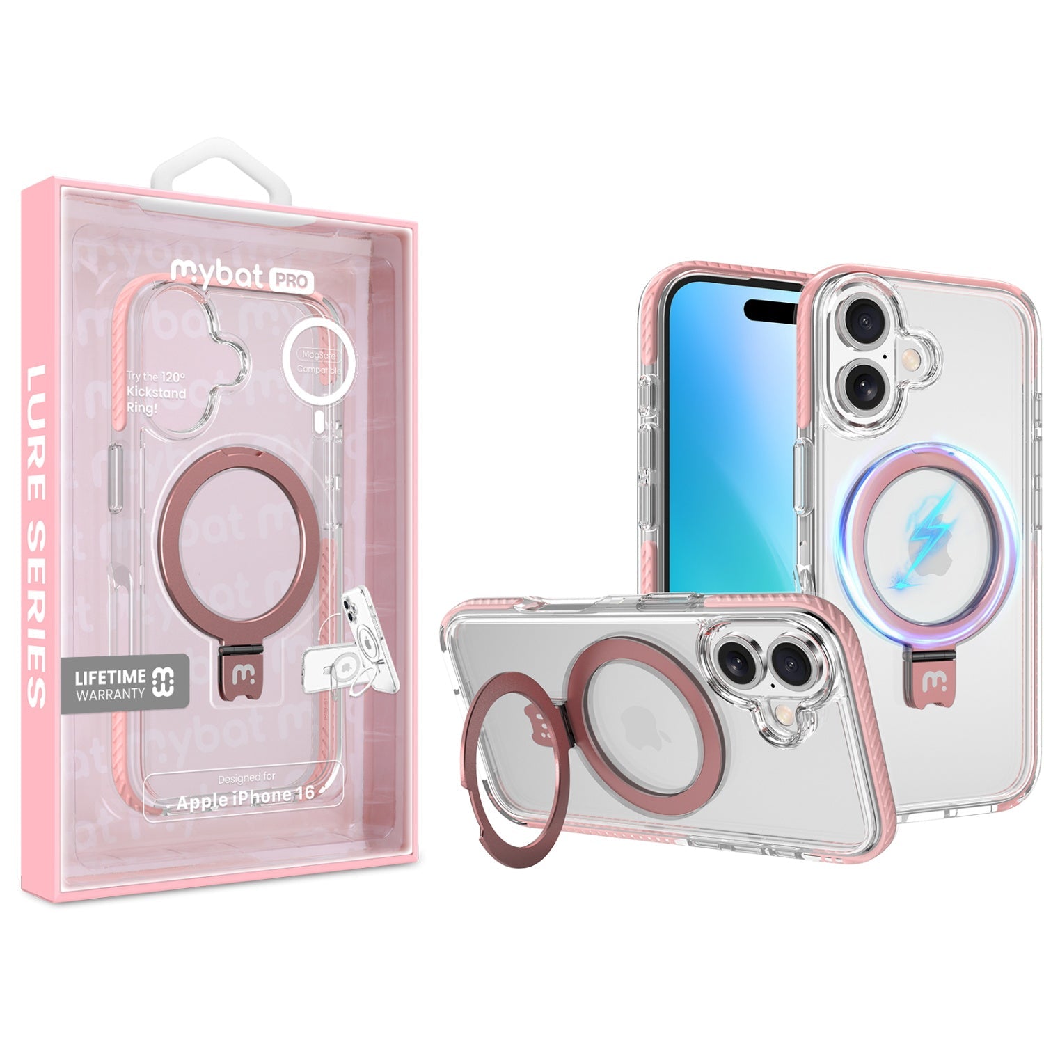 MyBat Pro Lure Series Case w/ MagSafe Kickstand Ring for Apple iPhone 16 - Pink