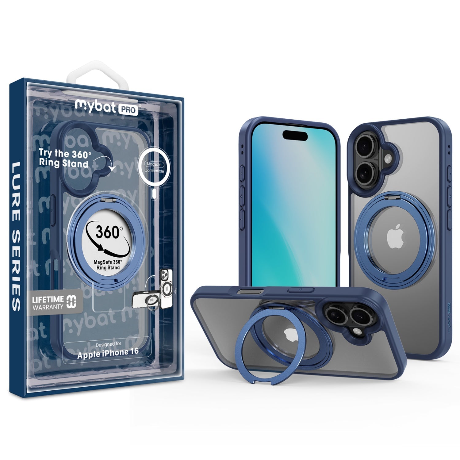 MyBat Pro Lure Series 360° Ring Stand MagSafe Case for Apple iPhone 16 - Blue