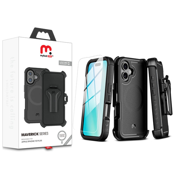 MyBat Pro Maverick Series MagSafe Case w/ Holster and Tempered Glass for Apple iPhone 16 Plus - Black - RIP16MCS3NXMS001-1.jpg