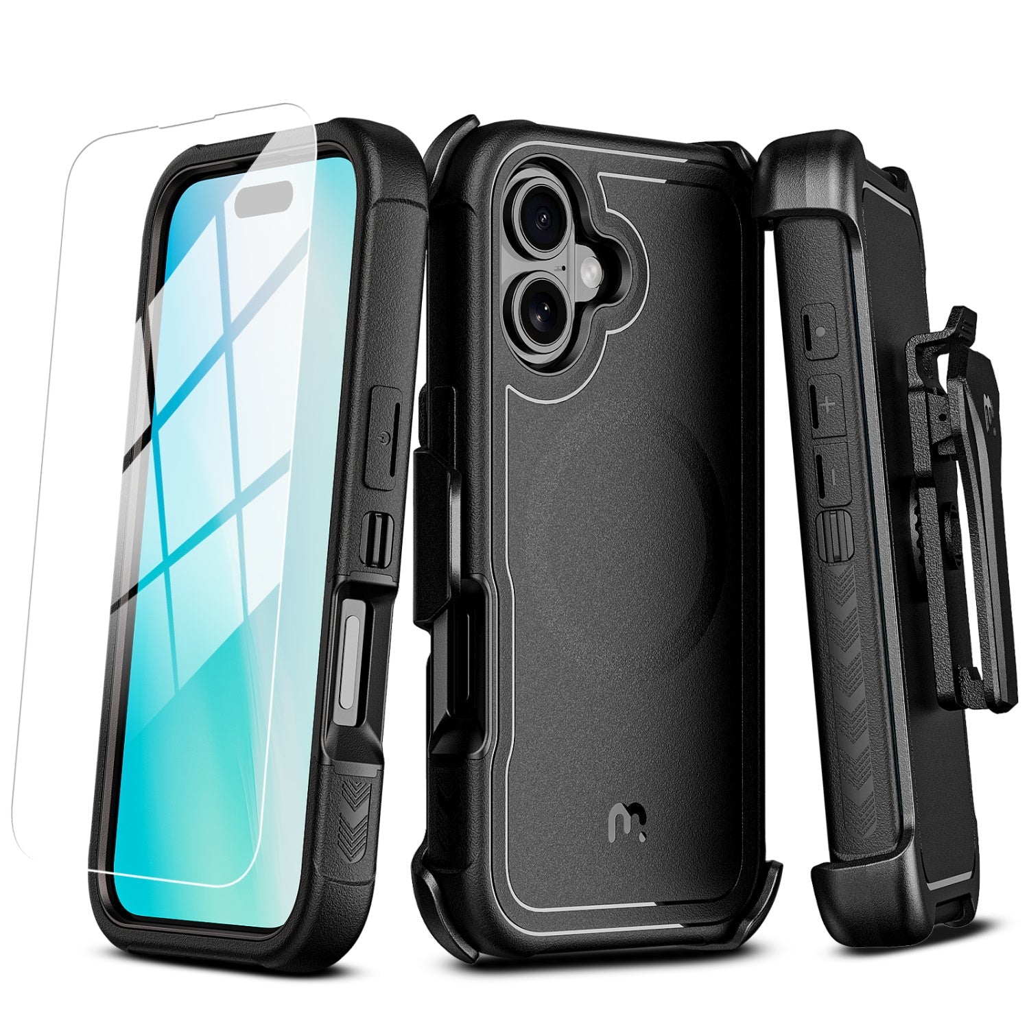 MyBat Pro Maverick Series MagSafe Case w/ Holster and Tempered Glass for Apple iPhone 16 Plus - Black