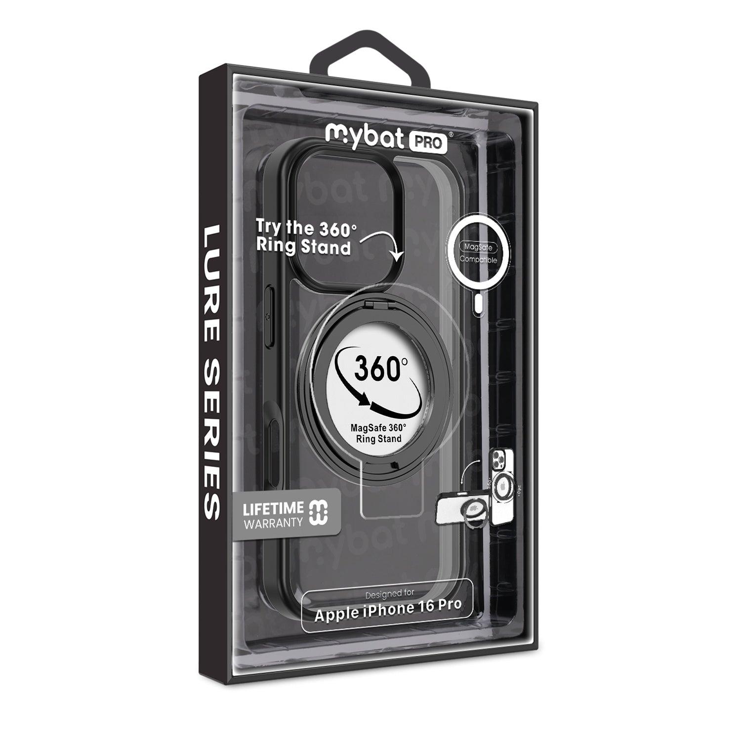 MyBat Pro Lure Series 360° Ring Stand MagSafe Case for Apple iPhone 16 Pro - Black