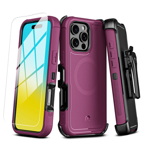 MyBat Pro Maverick Series MagSafe Case w/ Holster and Tempered Glass for Apple iPhone 16 Pro Max - Plum - RIP16PMCS3NXMS003-2.jpg
