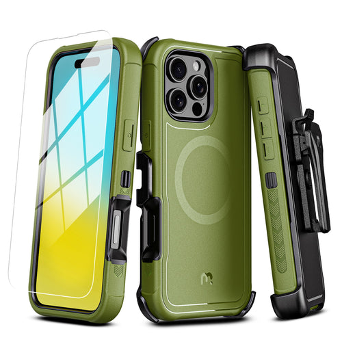 MyBat Pro Maverick Series MagSafe Case w/ Holster and Tempered Glass for Apple iPhone 16 Pro Max - Army Green - RIP16PMCS3NXMS004-2.jpg