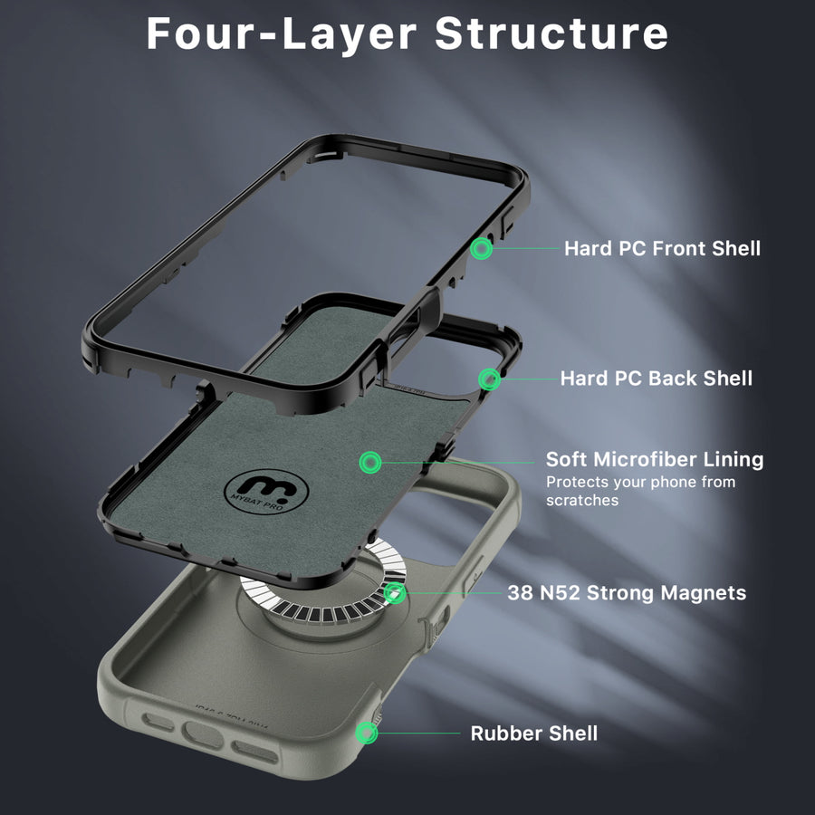 MyBat Pro Maverick Series MagSafe Case w/ Holster and Tempered Glass for Apple iPhone 16 Pro Max - Grey - RIP16PMCS3NXMS005-5.jpg
