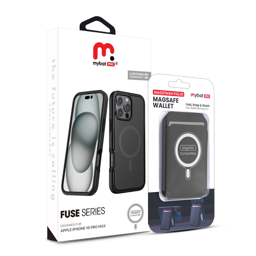 MyBat Pro Fuse Series Case Bundle + MagStash Wallet Folio for Apple iPhone 16 Pro Max - Black
