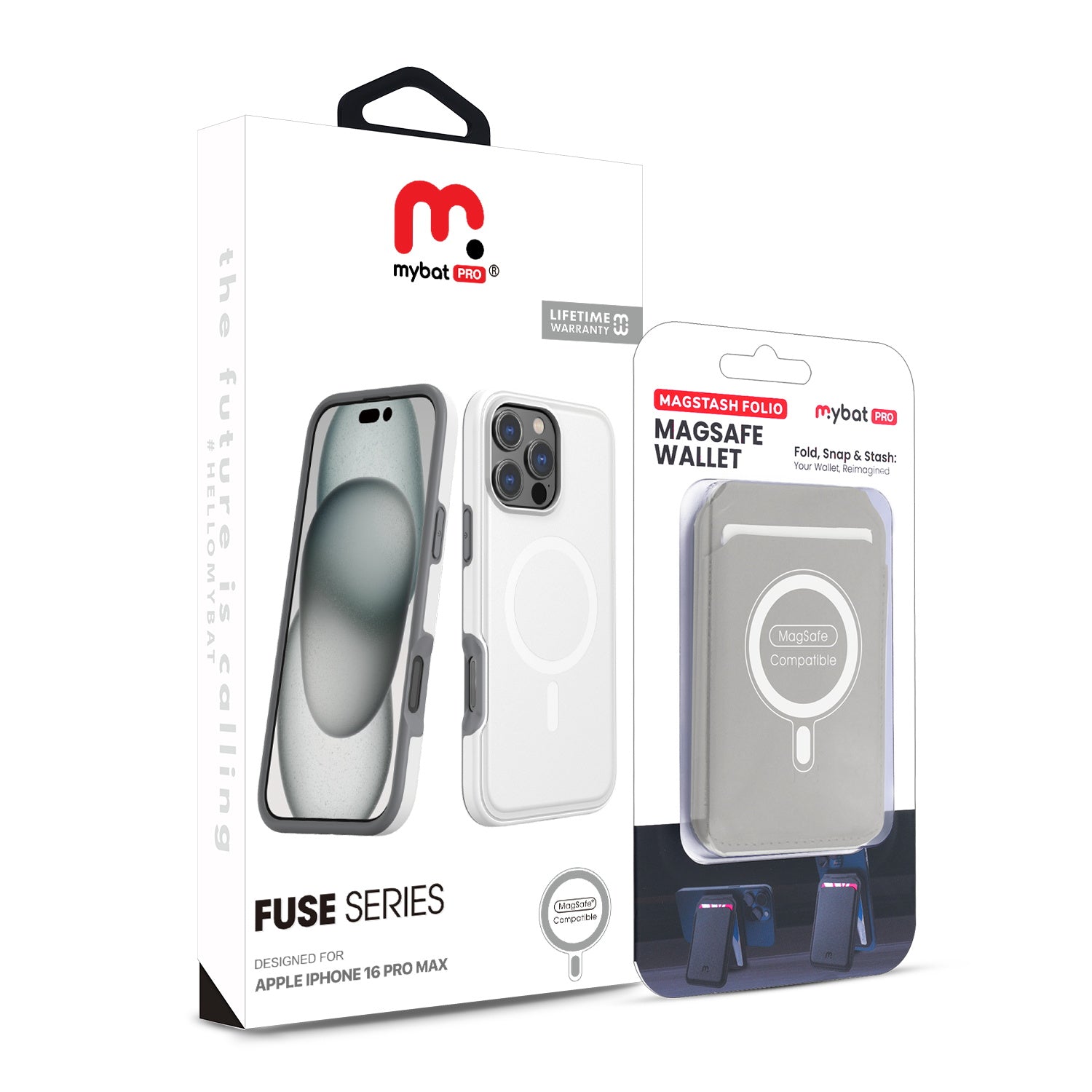 MyBat Pro Fuse Series Case Bundle + MagStash Wallet Folio for Apple iPhone 16 Pro Max - White  / Gray