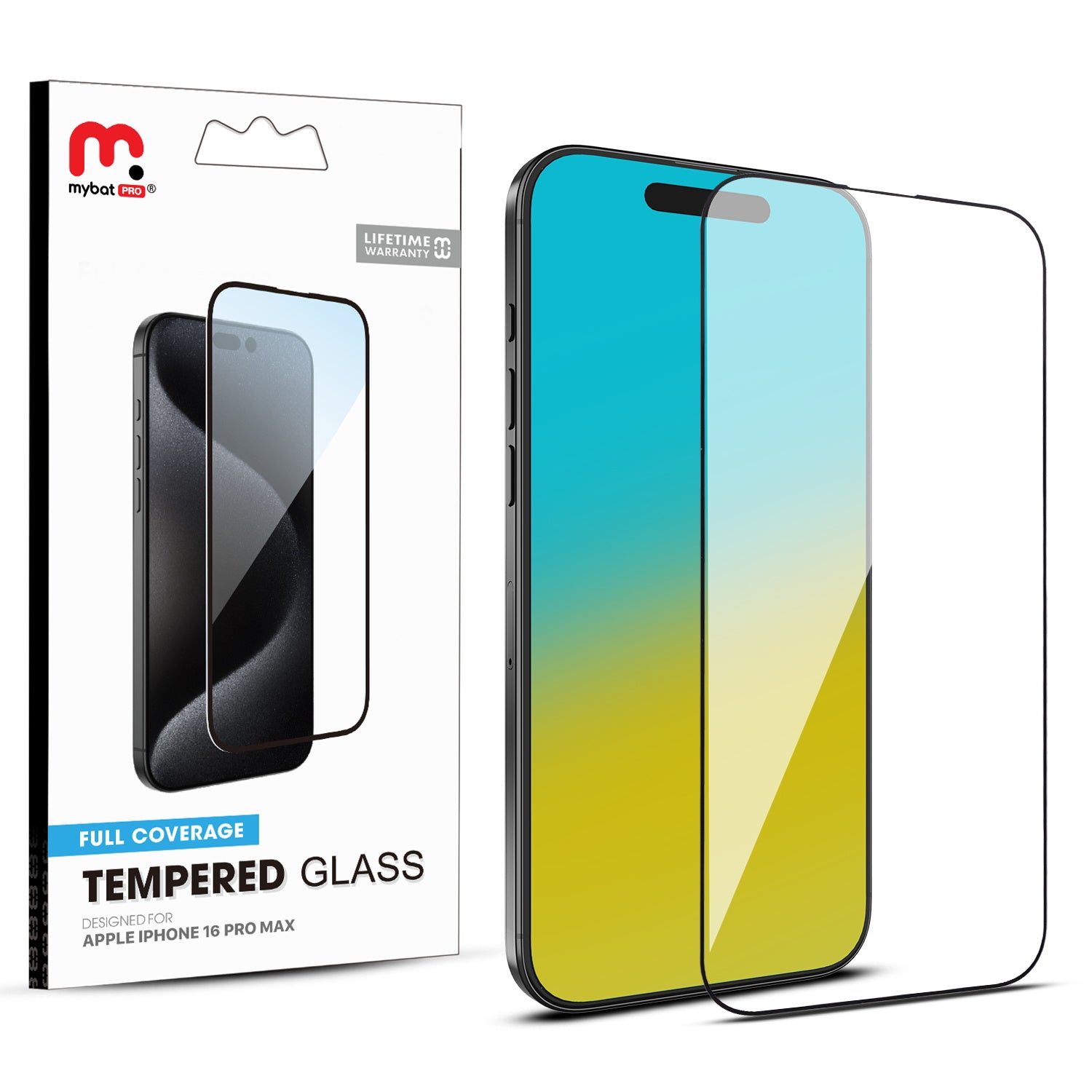 MyBat Pro Full Coverage Tempered Glass Screen Protector for Apple iPhone 16 Pro Max - Black