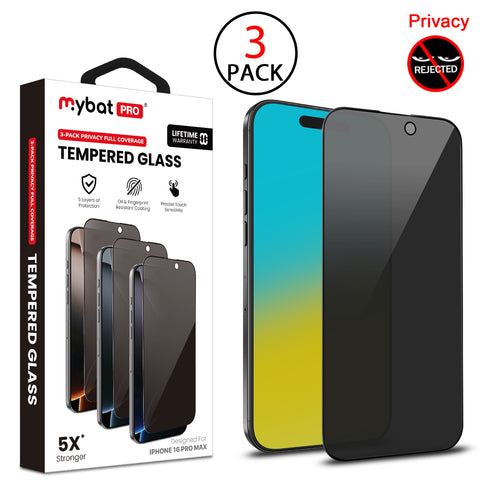 MyBat Pro Privacy Full Coverage Tempered Glass Screen Protector (3-pack) for Apple iPhone 16 Pro Max - Black - RIP16PMSCF112TH-1.jpg