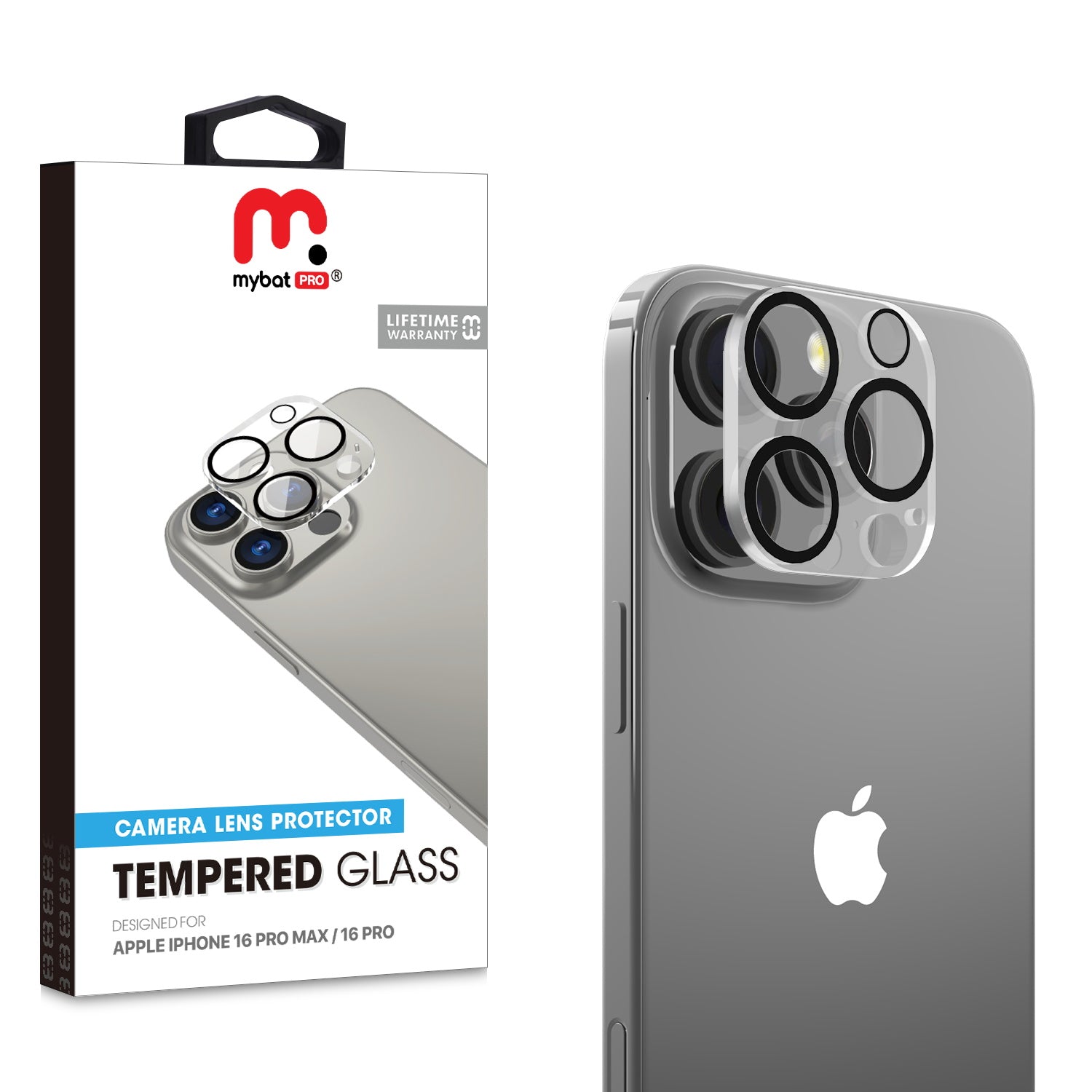 MyBat Pro Tempered Glass Lens Protector (2.5D) for Apple iPhone 16 Pro Max / 16 Pro - Clear
