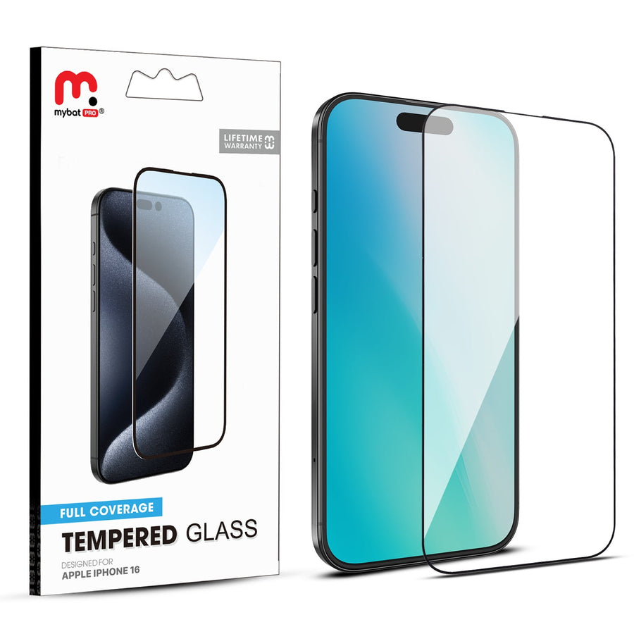 MyBat Pro Full Coverage Tempered Glass Screen Protector for Apple iPhone 16 - Black