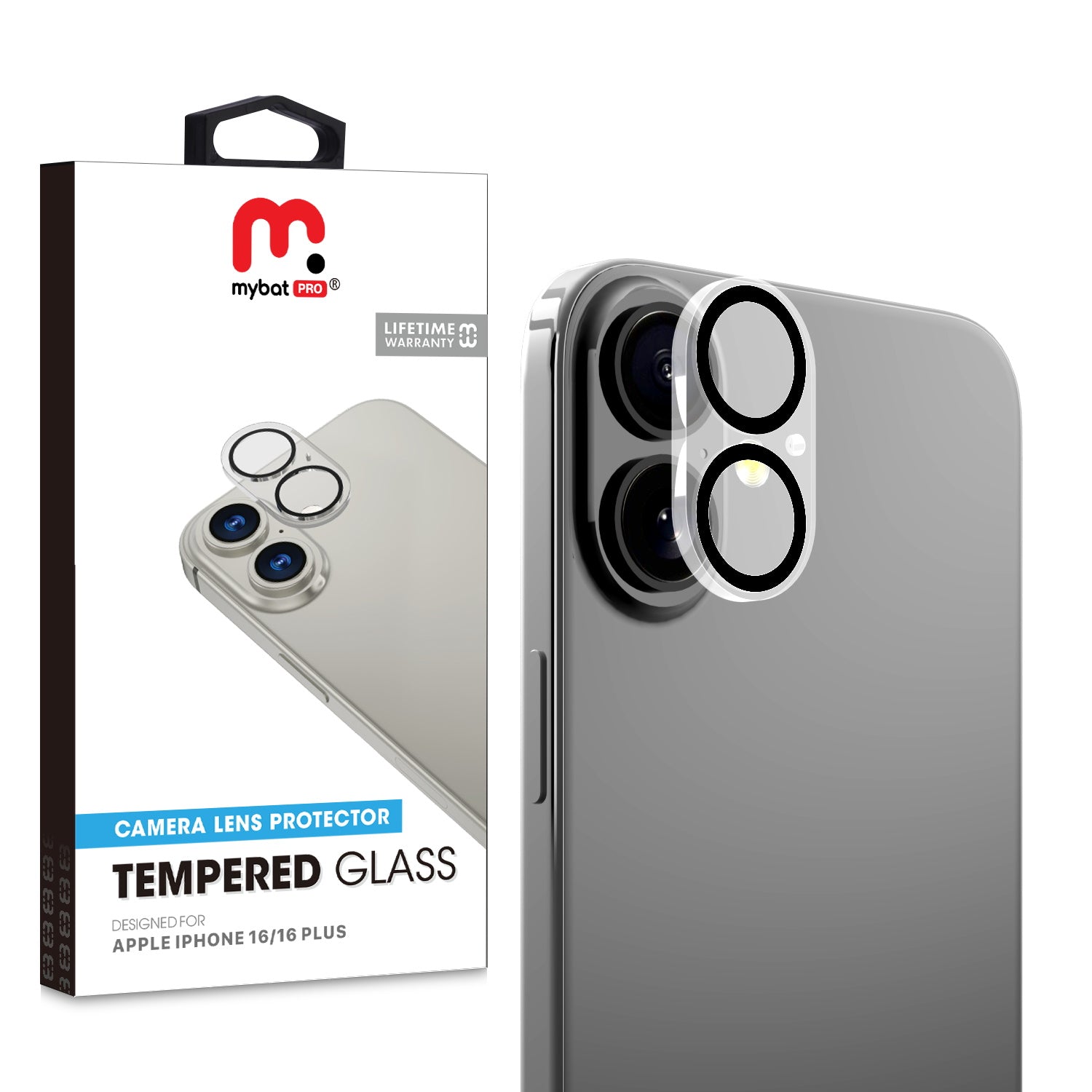 MyBat Pro Tempered Glass Lens Protector (2.5D) for Apple iPhone 16 / 16 Plus - Clear