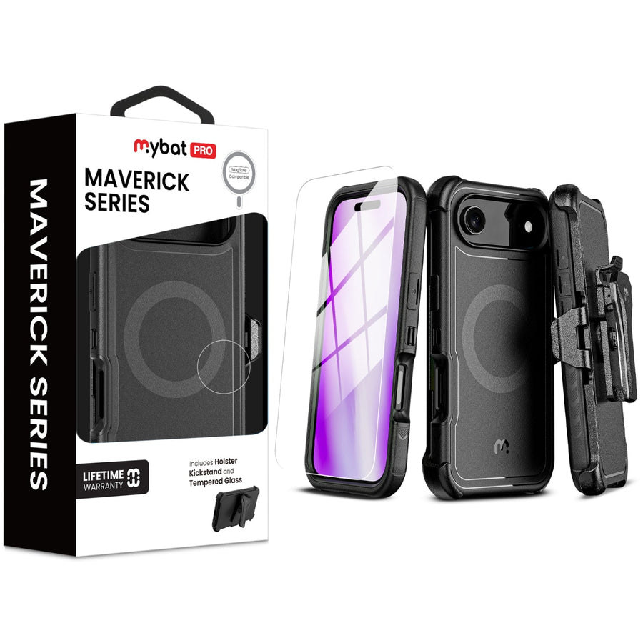 MyBat Pro Maverick Series MagSafe Case w/ Holster and Tempered Glass for Apple iPhone Air - Black