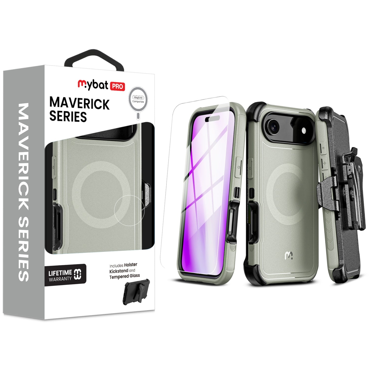 MyBat Pro Maverick Series MagSafe Case w/ Holster and Tempered Glass for Apple iPhone Air - Grey