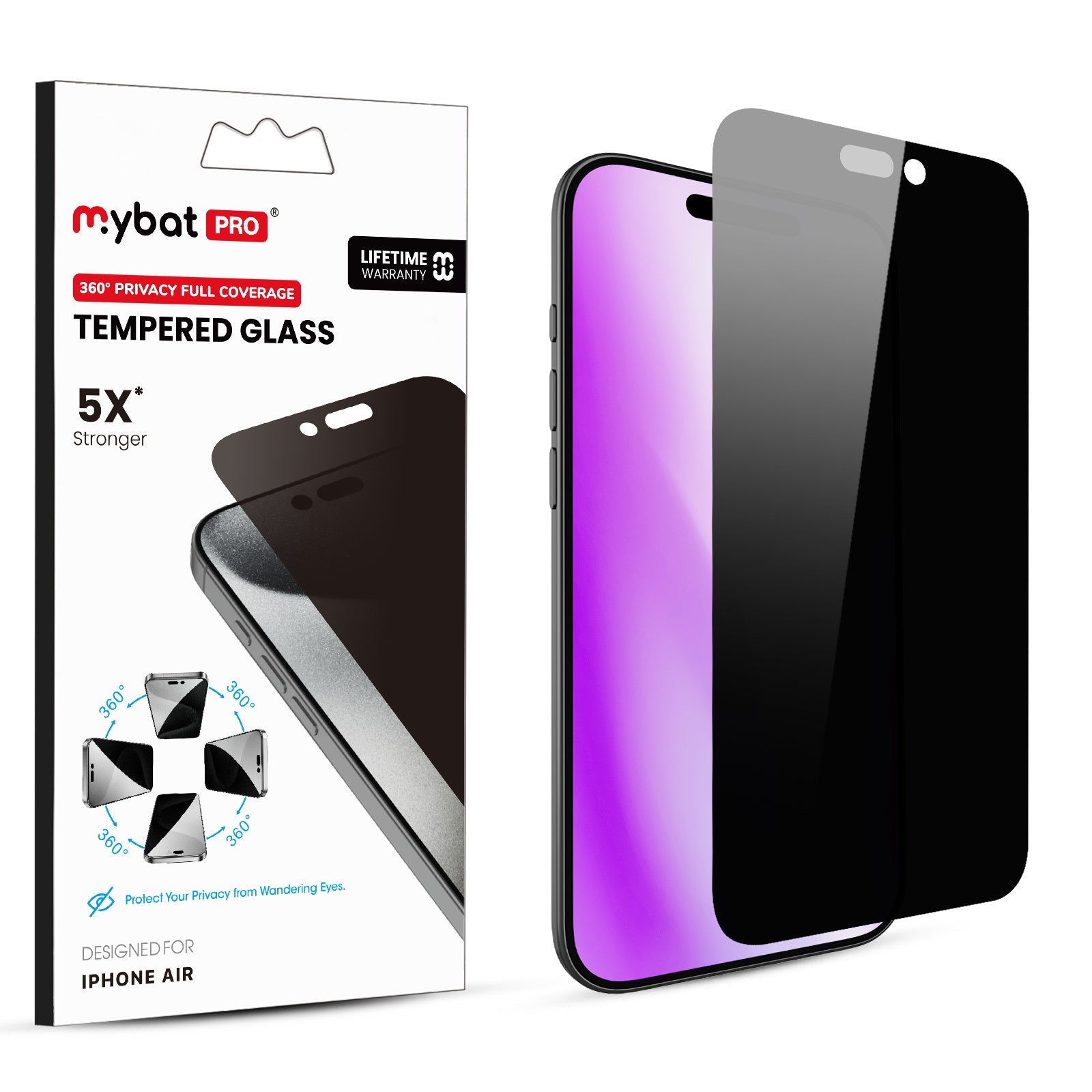 MyBat Pro 360° Privacy Full Coverage Tempered Glass for Apple iPhone Air - Black
