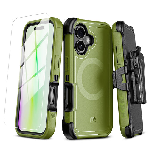 MyBat Pro Maverick Series MagSafe Case w/ Holster and Tempered Glass for Apple iPhone 17 - Army Green - RIP17CS3NXMS004-2.jpg