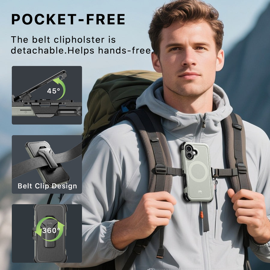 MyBat Pro Maverick Series MagSafe Case w/ Holster and Tempered Glass for Apple iPhone 17 - Grey - RIP17CS3NXMS005-5.jpg