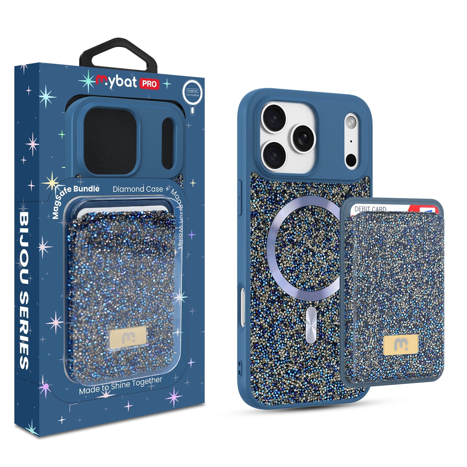 MyBat Pro Bijou Series MagSafe Bundle with Diamond Case + MagStash Wallet for Apple iPhone 17 Pro - Sapphire Blue