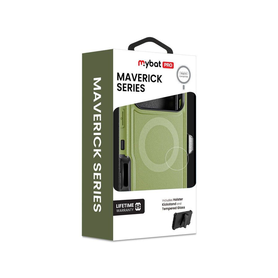MyBat Pro Maverick Series MagSafe Case w/ Holster and Tempered Glass for Apple iPhone 17 Pro Max - Army Green