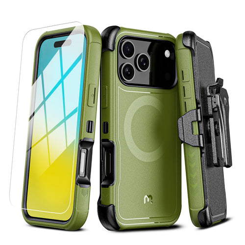 MyBat Pro Maverick Series MagSafe Case w/ Holster and Tempered Glass for Apple iPhone 17 Pro Max - Army Green - RIP17PMCS3NXMS004-2.jpg