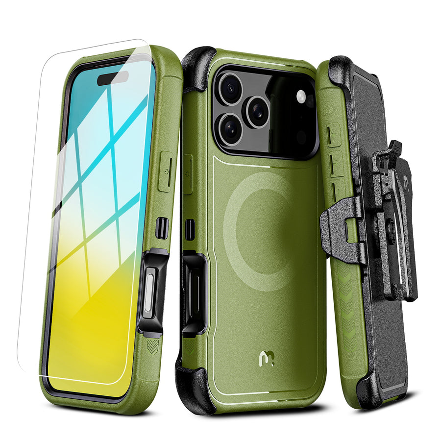 MyBat Pro Maverick Series MagSafe Case w/ Holster and Tempered Glass for Apple iPhone 17 Pro Max - Army Green - RIP17PMCS3NXMS004-2.jpg