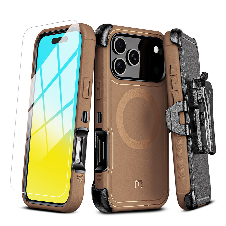 MyBat Pro Maverick Series MagSafe Case w/ Holster and Tempered Glass for Apple iPhone 17 Pro Max - Brown - RIP17PMCS3NXMS006-2.jpg