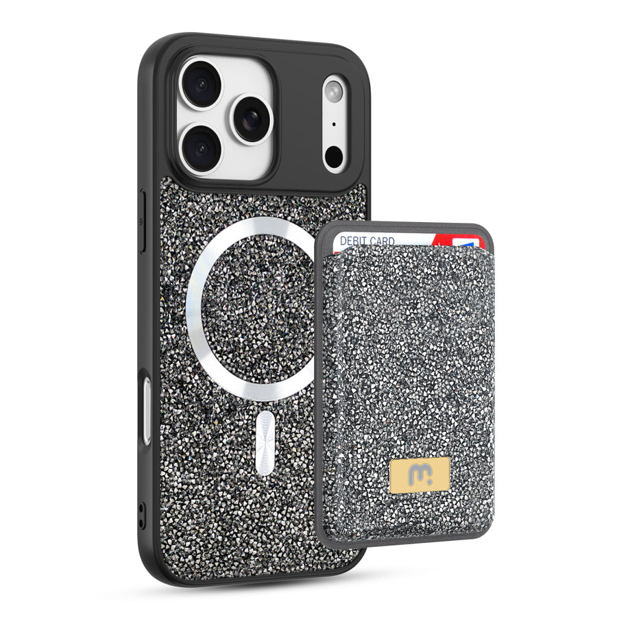 MyBat Pro Bijou Series MagSafe Bundle with Diamond Case + MagStash Wallet for Apple iPhone 17 Pro Max - Graphite Smoke - RIP17PMCSBIJS001-1.JPG