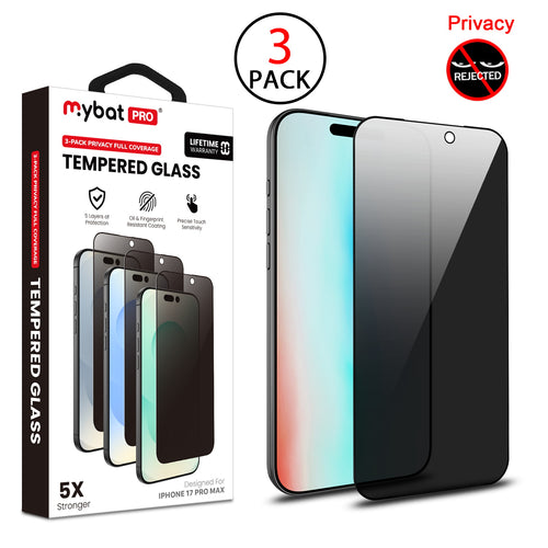 MyBat Pro Privacy Full Coverage Tempered Glass Screen Protector (3-pack) for Apple iPhone 17 Pro Max - Black - RIP17PMSCF112TH-1.jpg