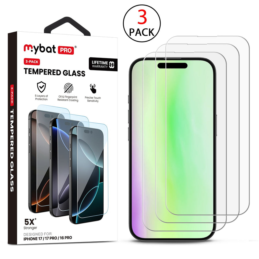 MyBat Pro Tempered Glass Screen Protector (2.5D)(3-pack) for Apple iPhone 17/iPhone 17 Pro / 16 Pro - Clear