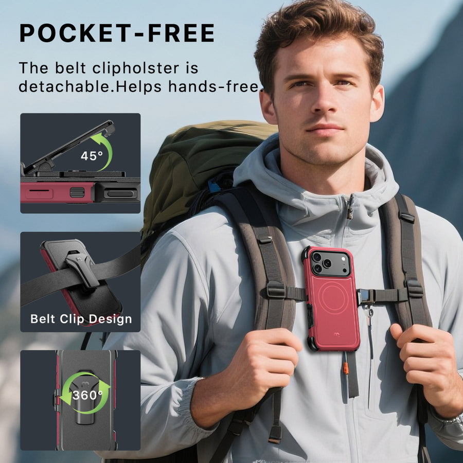 MyBat Pro Maverick Series MagSafe Case w/ Holster and Tempered Glass for Apple iPhone 18 Pro / 17 Pro - Burgundy - RIP18PCS3NXMS009-6.JPG